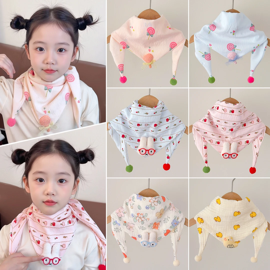 【韩版围巾】儿童韩版春秋休闲风透气百搭卡通风薄款三角围巾防风款