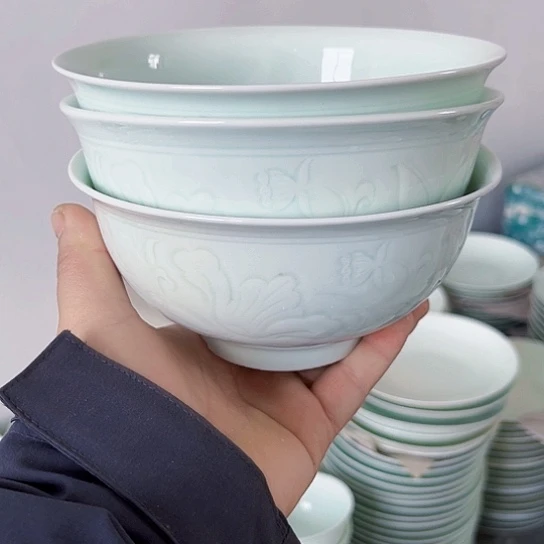 碗陶景德镇瓷器瑕痴面碗3个