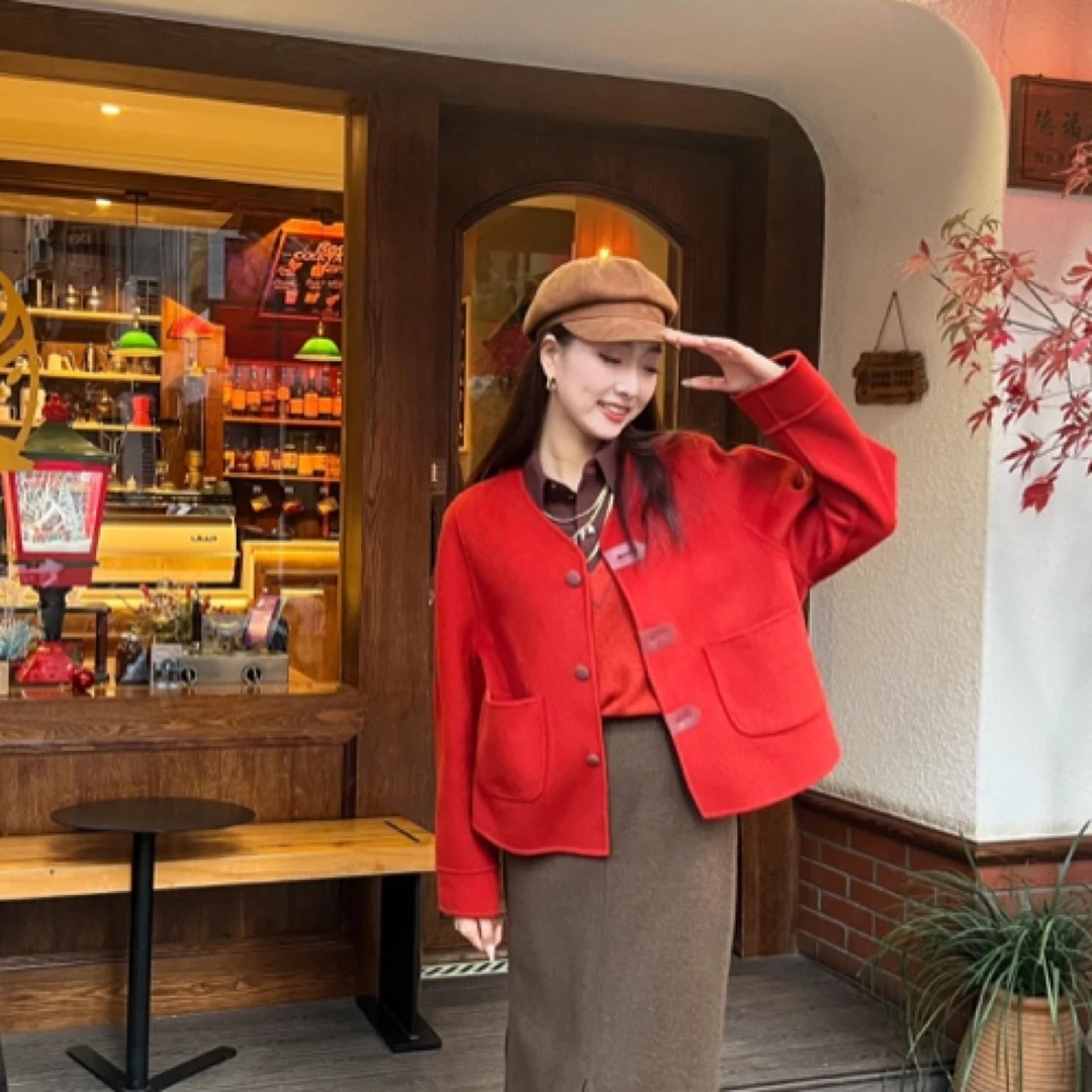 GIRDEAR/哥弟「果酒微醺」新款气质百搭双面呢外套短款1400779