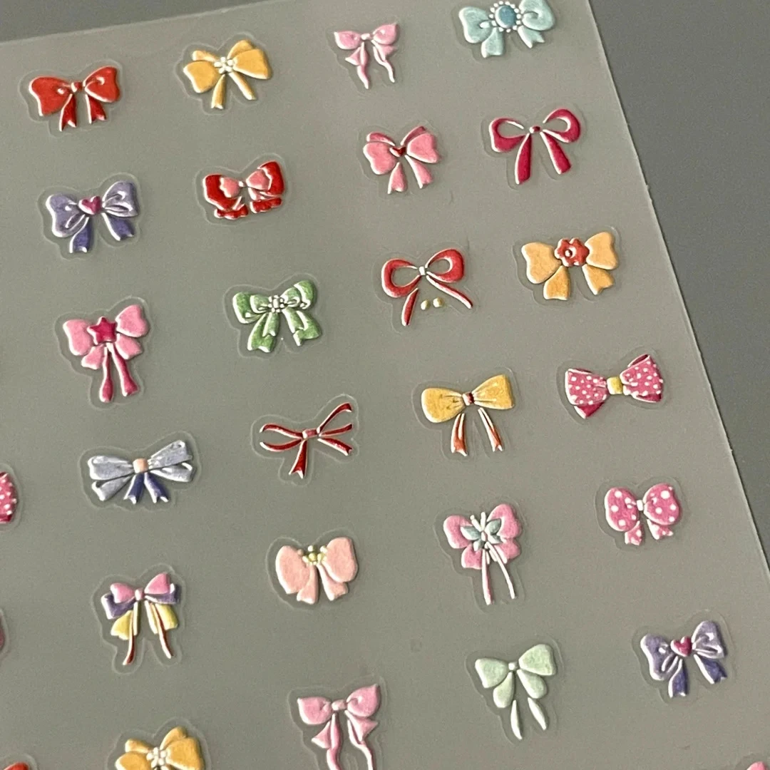 少女风格蝴蝶结美甲浮雕贴纸彩色少女心蝴蝶立体浮雕指甲diy装饰