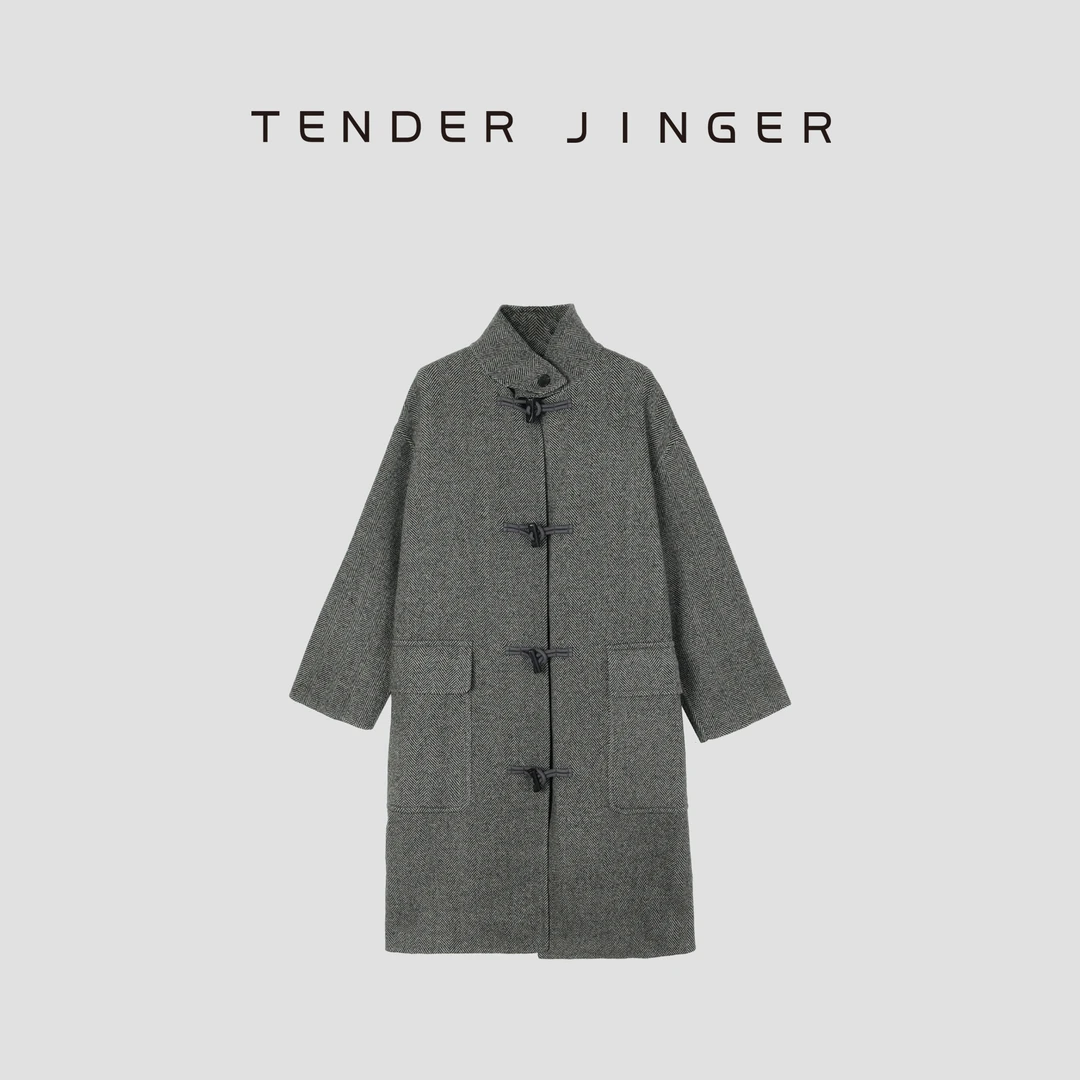 【黑标】女士立领中长款羊毛混纺大衣外套T44ERF315E