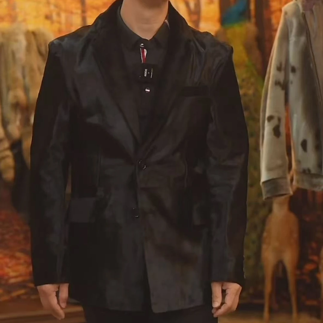 萨尼皮西服秋冬原生态绵羊皮男外套皮大衣