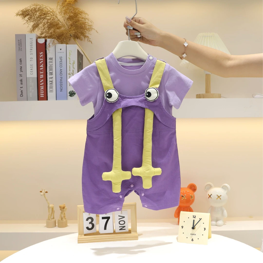 背带裤两件套夏季新款婴儿衣服宝宝无袖T恤新生儿卡通薄款套装夏