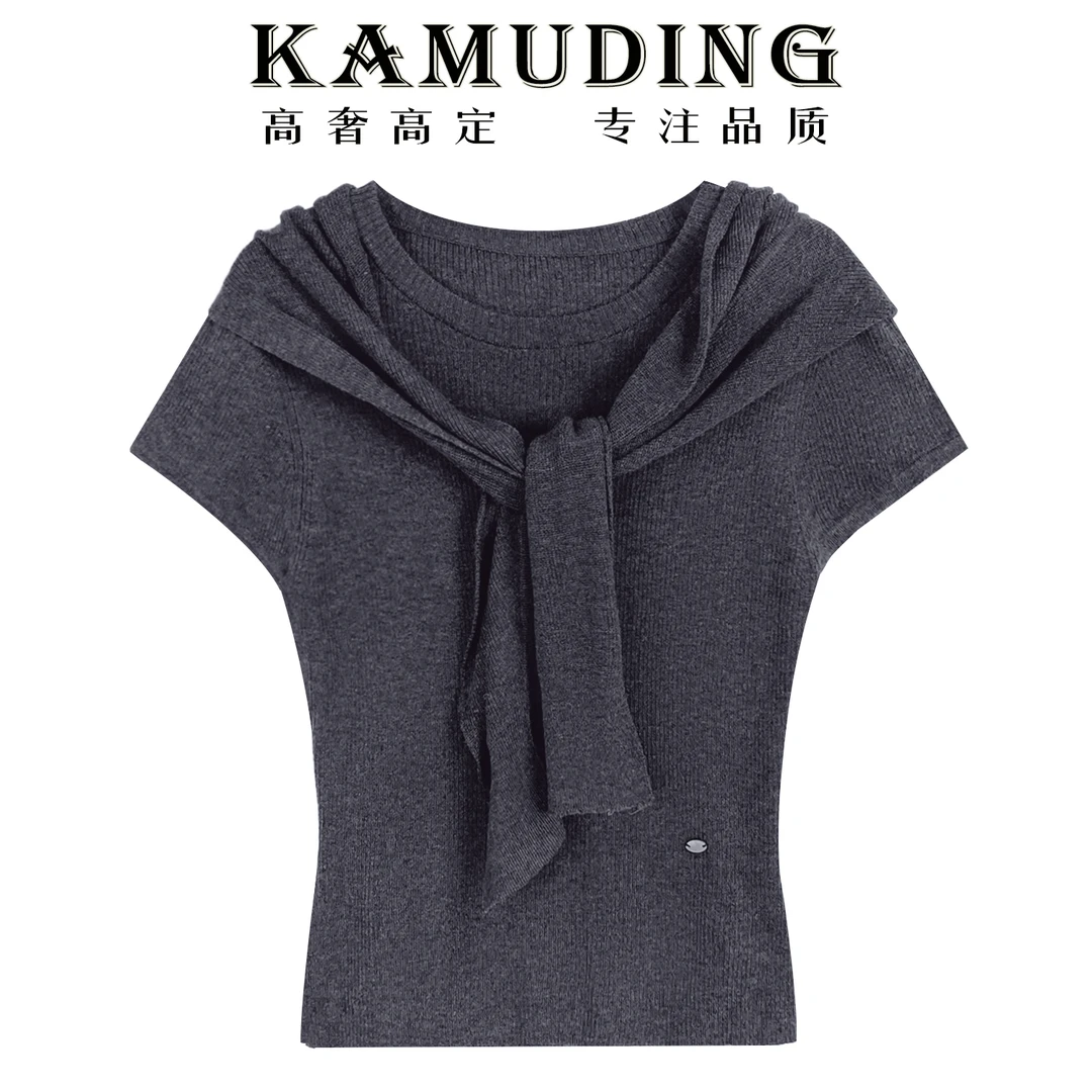 KAMUDING-2025新款高级精致韩版设计感百搭披肩短袖上衣8645