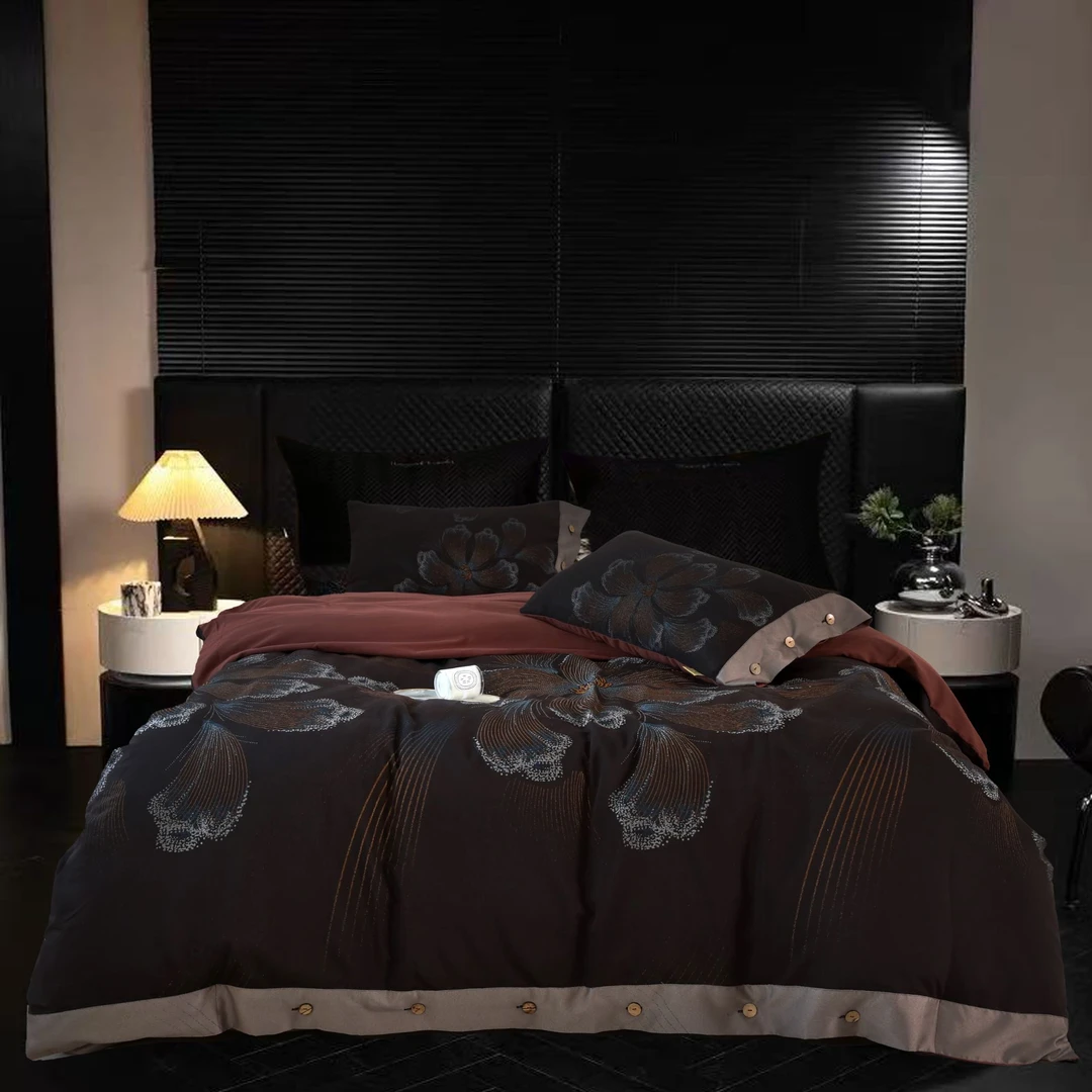 璀璨烟花/天上花-全棉A类高级感中古老钱风超柔纱防滑床单四件套