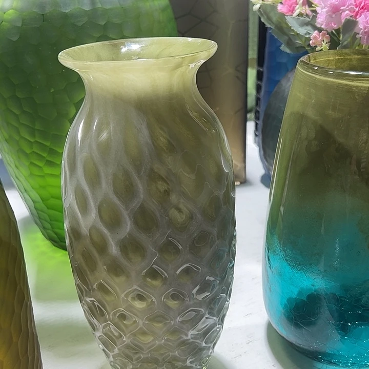 琉璃手工艺品绿色花瓶花器高28口7