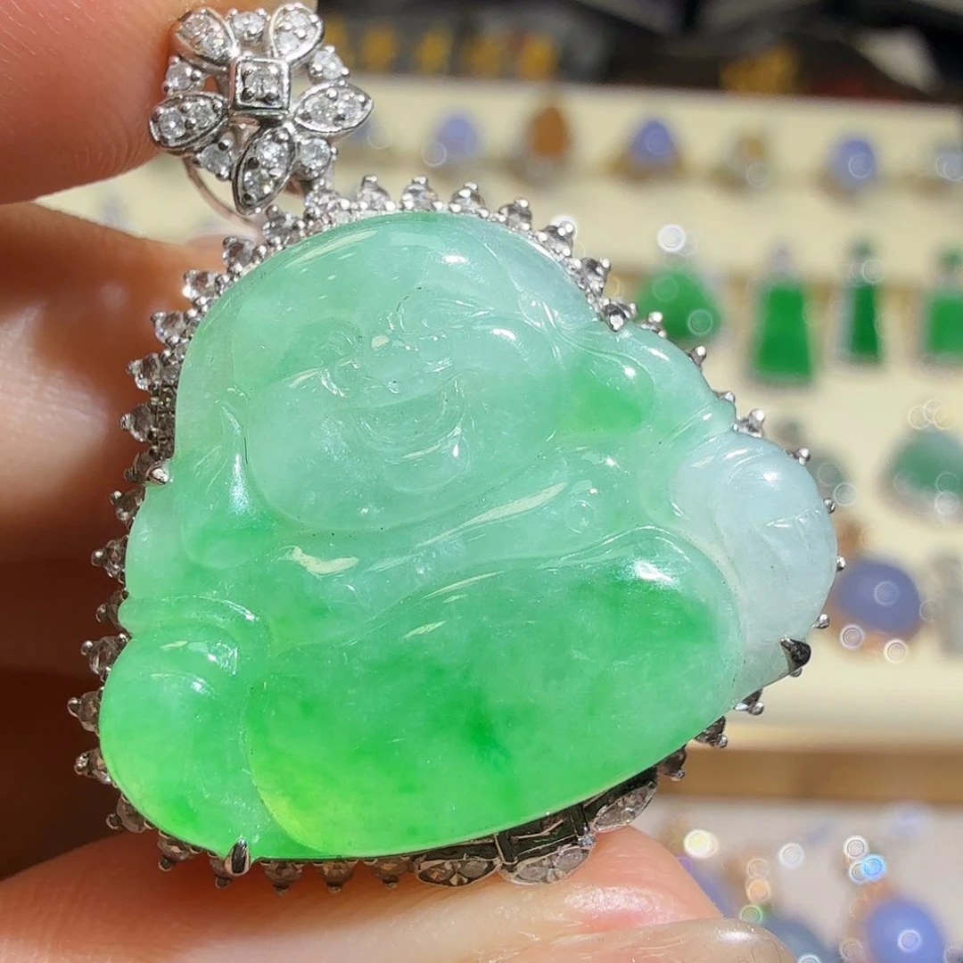 翡翠吊坠(不含链)18K金镶嵌
