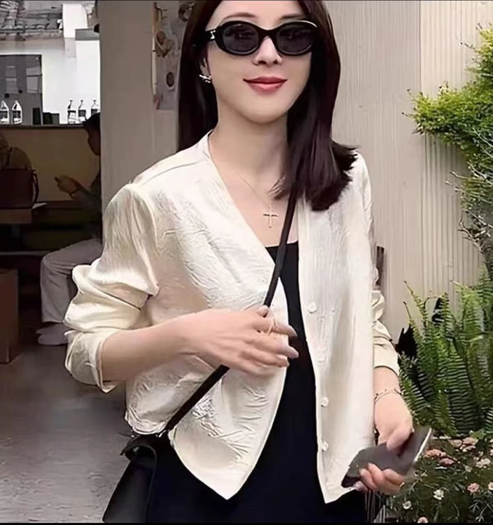 短外套薄款百搭长袖白色衬衫单排多扣-0636