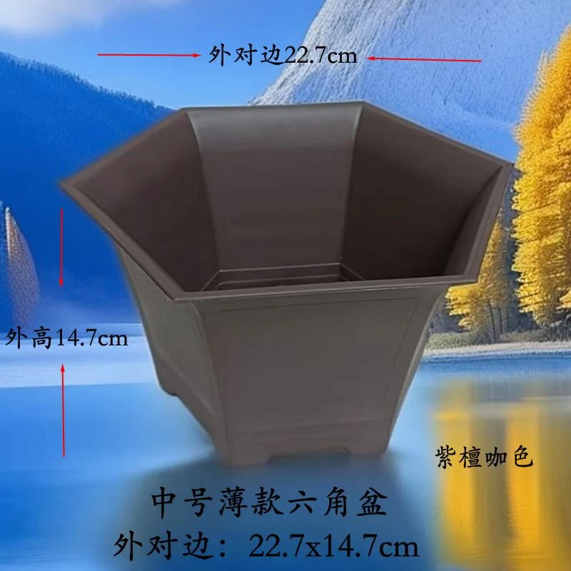 22.7*14.7耐用树脂六角花盆适合发财树玫瑰月季杜鹃等盆景