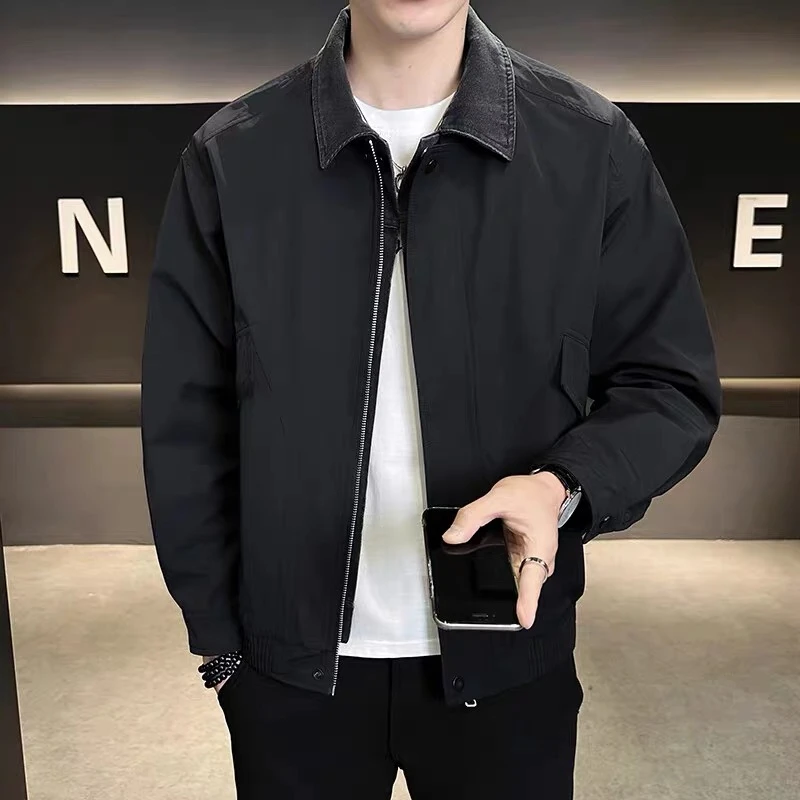 2025春季新款【美式潮流假两件夹克】男士时尚休闲百搭翻领韩版帅气