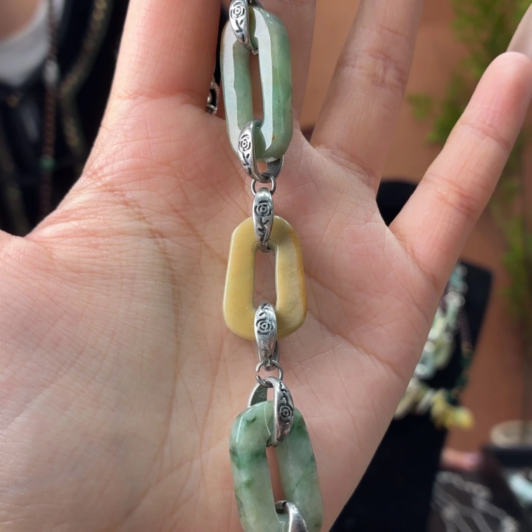 翡翠银S925镶嵌耳饰手链