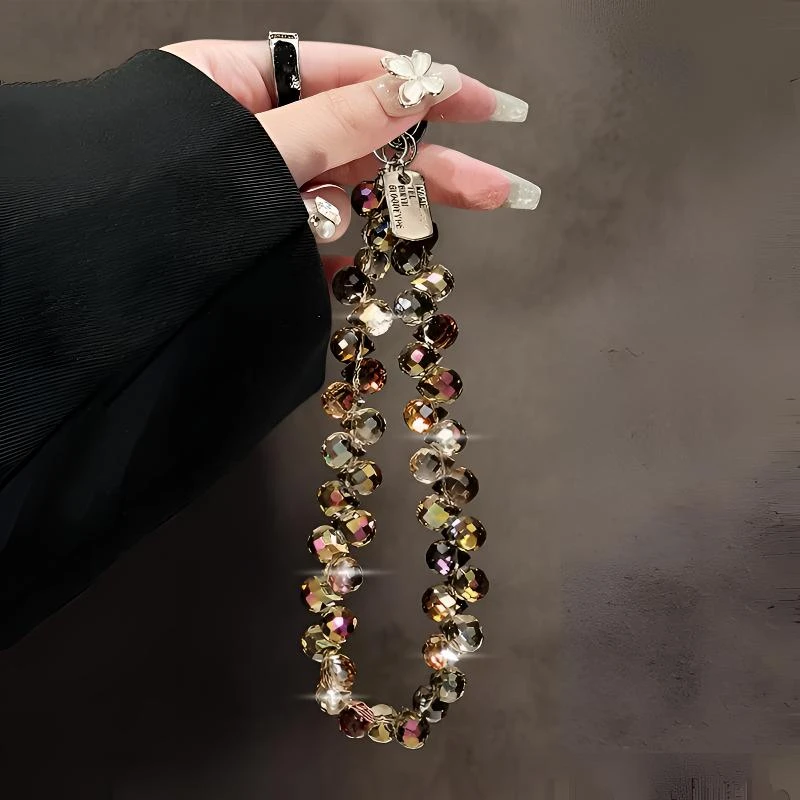 轻奢高级感水晶串珠手腕式短挂绳个性链条手机壳通用包包挂链潮款