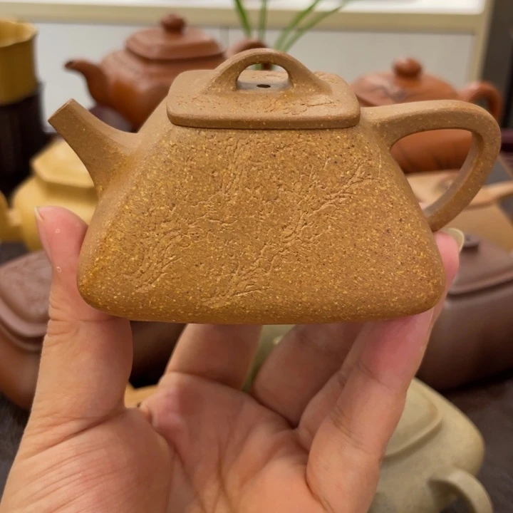 茶壶紫砂四方石瓢手工刻绘黄降坡