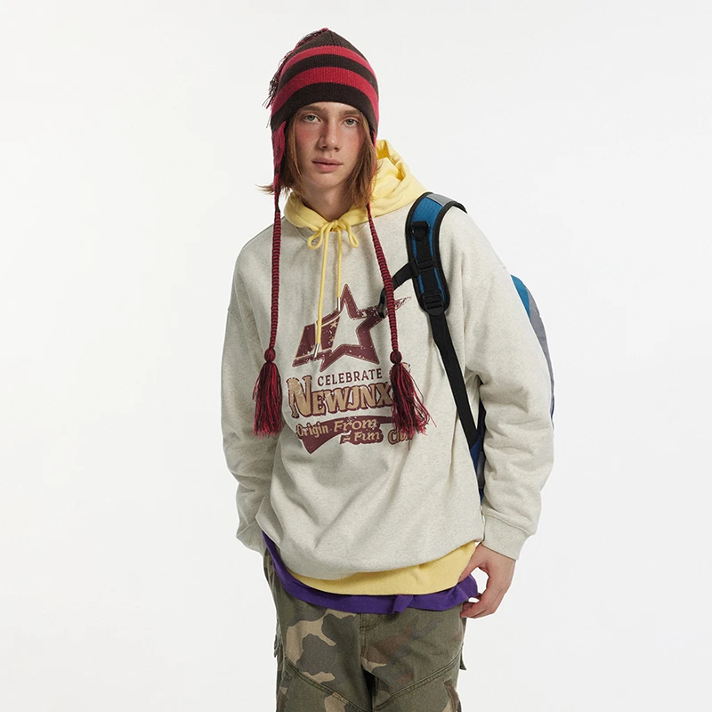 【无语不方】江南先生420克重字母印花卫衣男女圆领外套潮JN43W026