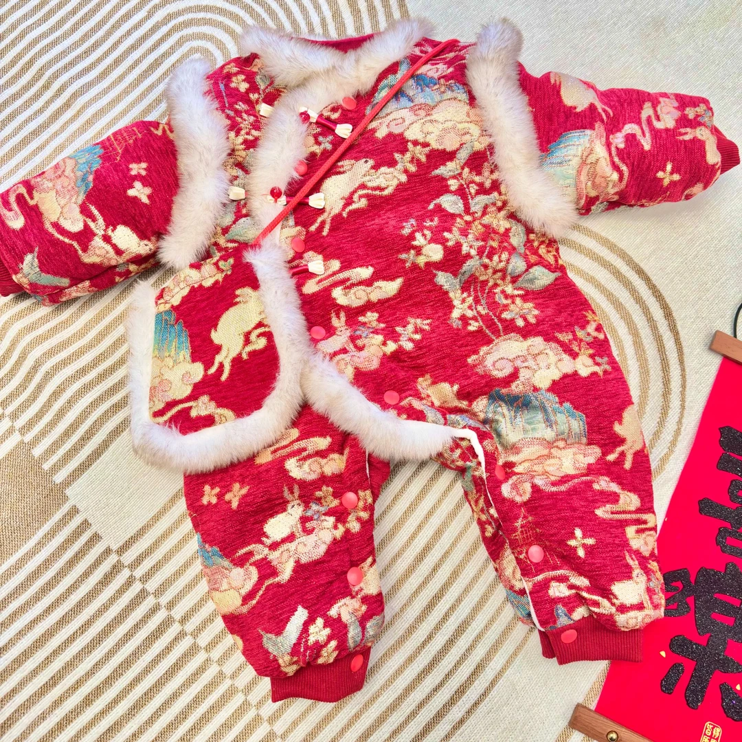 样衣连体祥云玉兔女宝棉服清货 66码