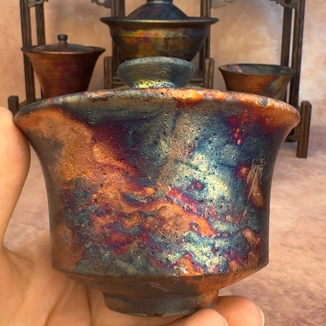 荥经黑砂炸福利窑彩微瑕盖碗不退不换介意勿拍27