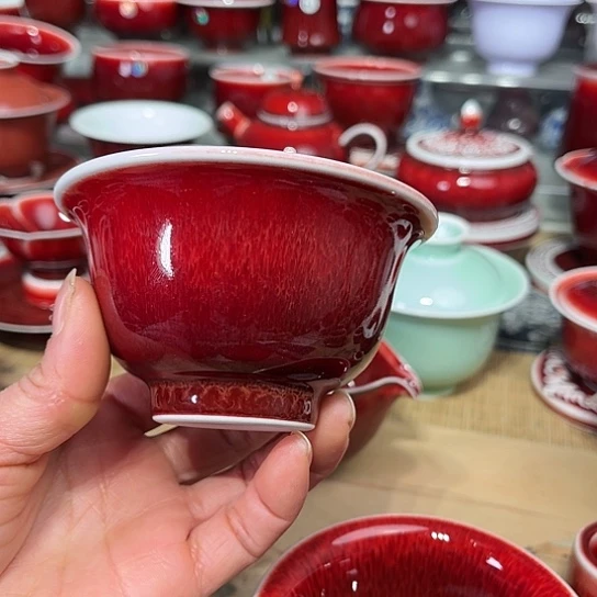 景德镇陶瓷红马坊压手杯