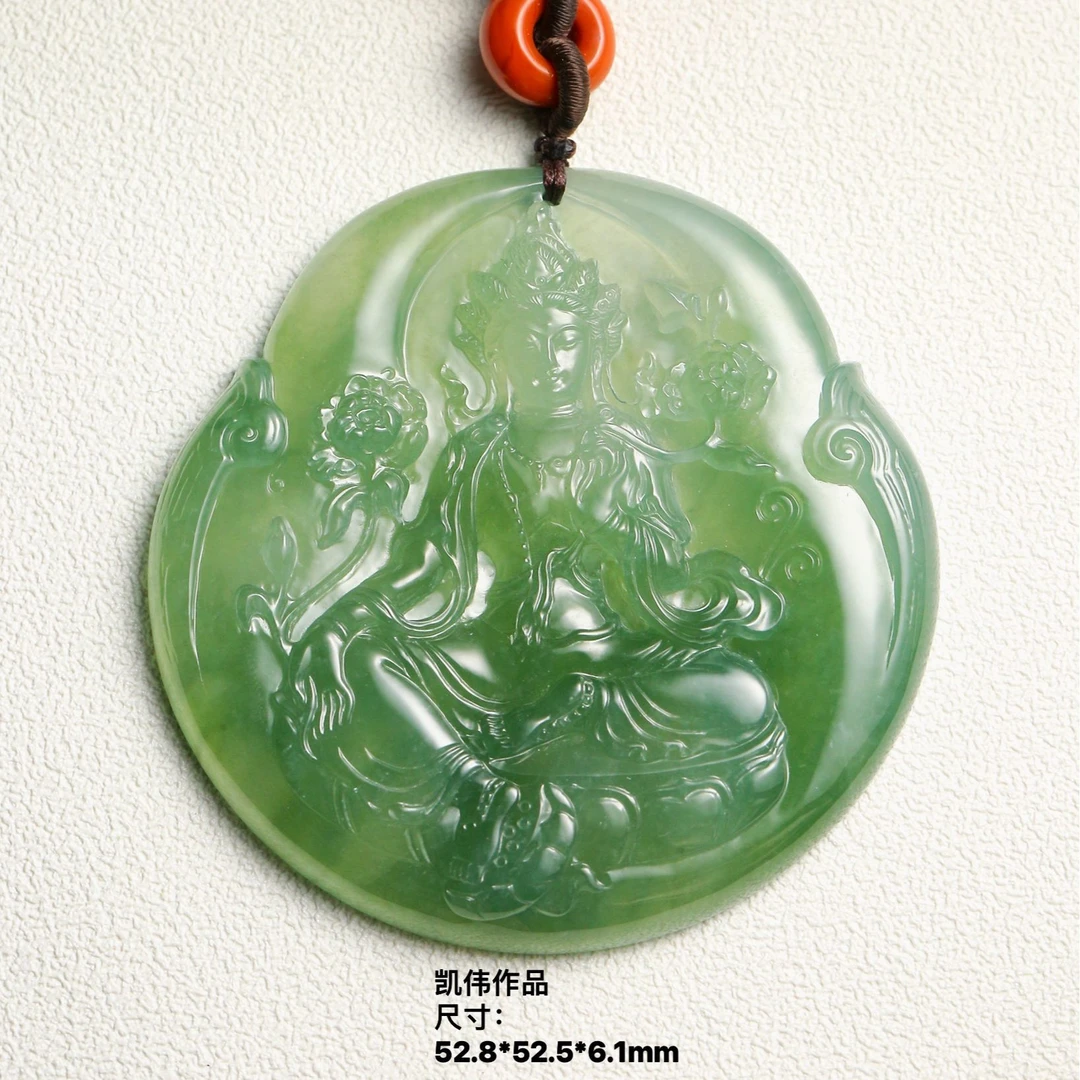 经鼎玉器【度母】凯伟老师作品玉雕人物雕刻件天然缅甸翡翠吊坠