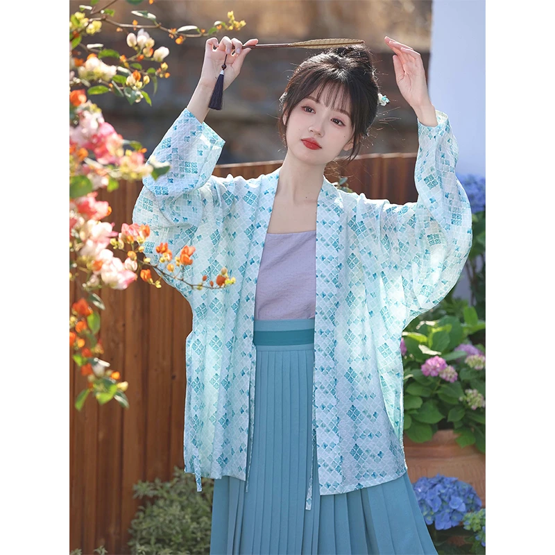 秋木木汉服【九夏】宋制印花飞机袖对襟短衫吊带百迭裙汉元素套装
