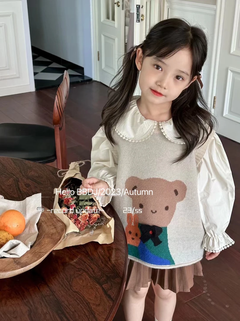 卷毛桃2025春女童百搭翻边领衬衫