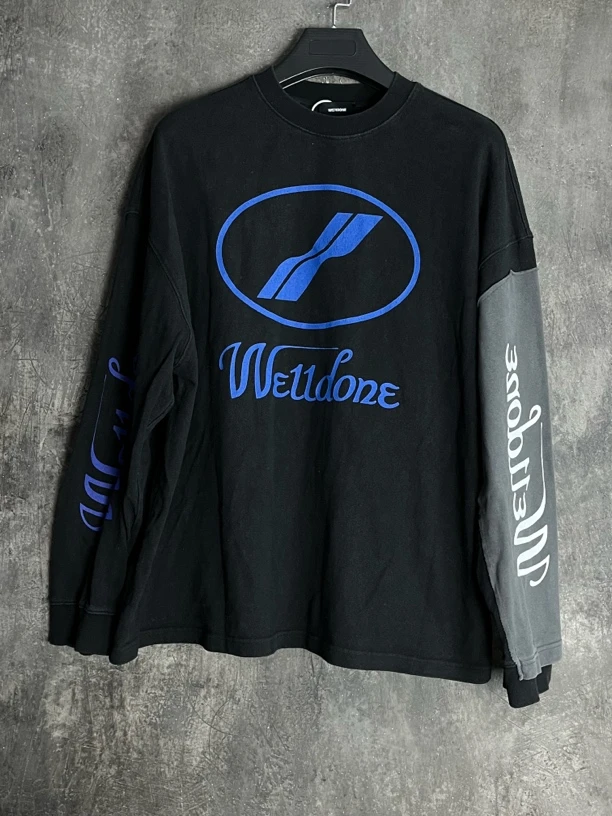 未使用 maje M码*1/We11done黑色拼接大logo圆领卫衣/02634/JP