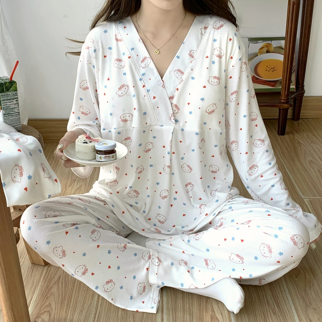 【带胸垫】凉感莫代尔带胸垫月子服春夏季薄款孕妇哺乳喂奶睡衣套装