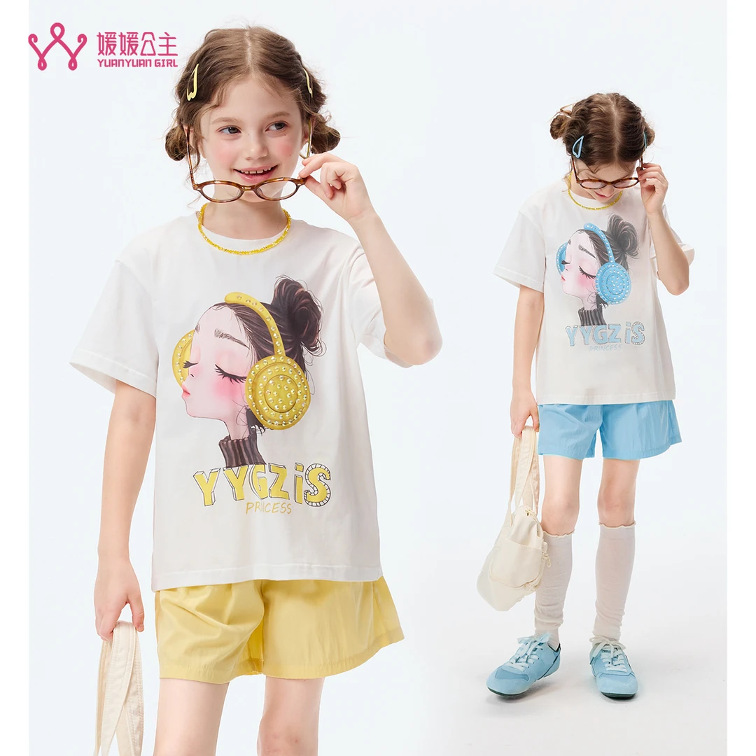 媛媛公主媛【声声慢】2025夏季女童中大童休闲时尚T恤15201R142
