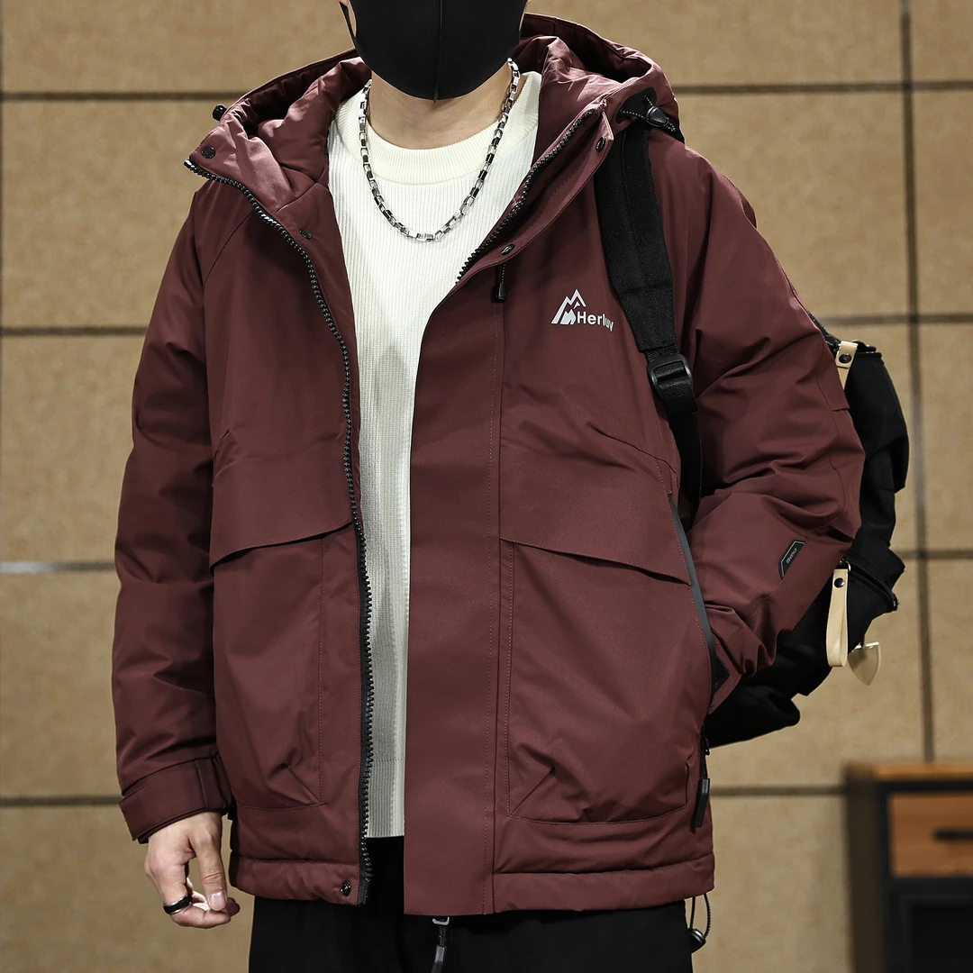 新国标连帽工装羽绒服男2026冬季宽松大码棉袄90灰鸭绒保暖外套潮