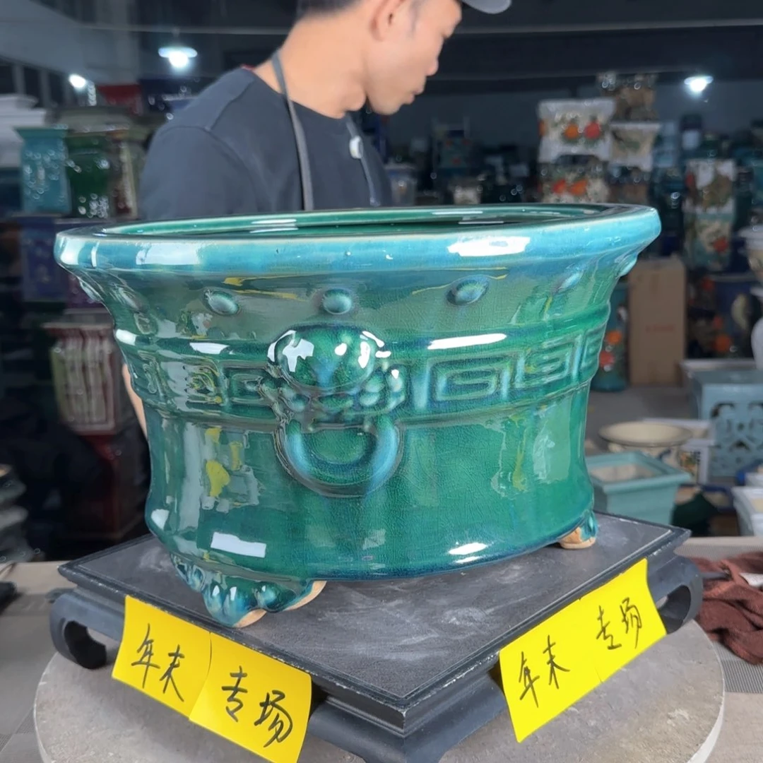 一风堂石湾花盆。高温裂瑕疵