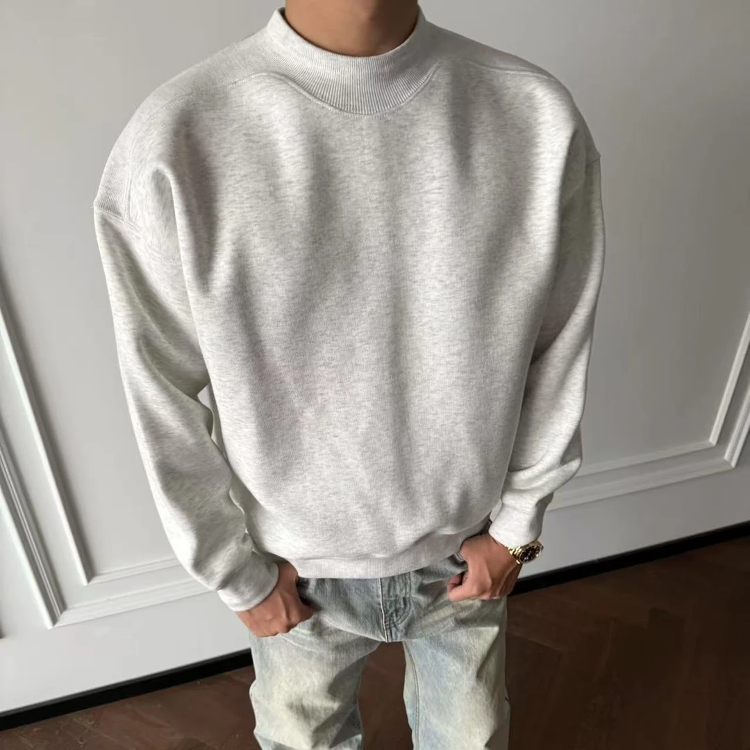 ''TZG'' 半高领显壮短版450g长袖圆领横幅螺纹设计春秋款卫衣