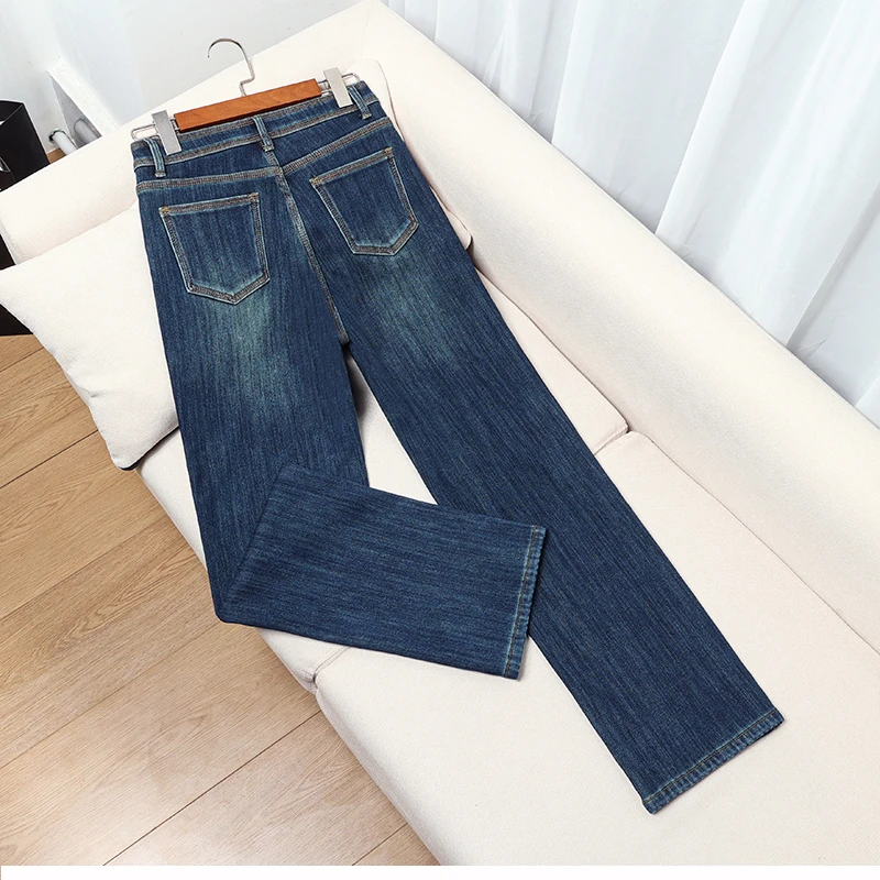 卡乐元素716春夏新款单裤窄版直筒牛仔裤女三本网红洋气炸街女装