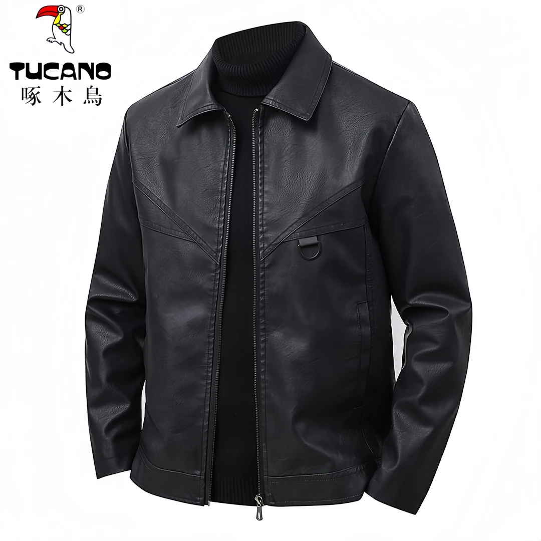 啄木鳥海宁皮衣时尚痞帅修身潮流男装休闲百搭男士上衣帅气外套男