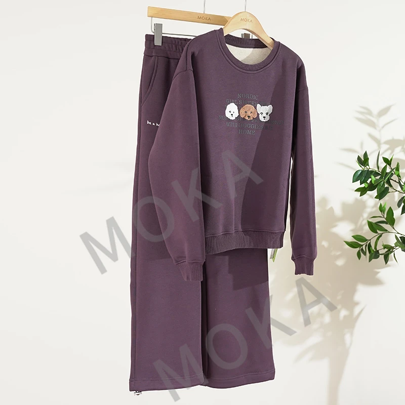 韩单可爱小熊拼接圆领加绒加厚保暖休闲女士套装（241810）20584