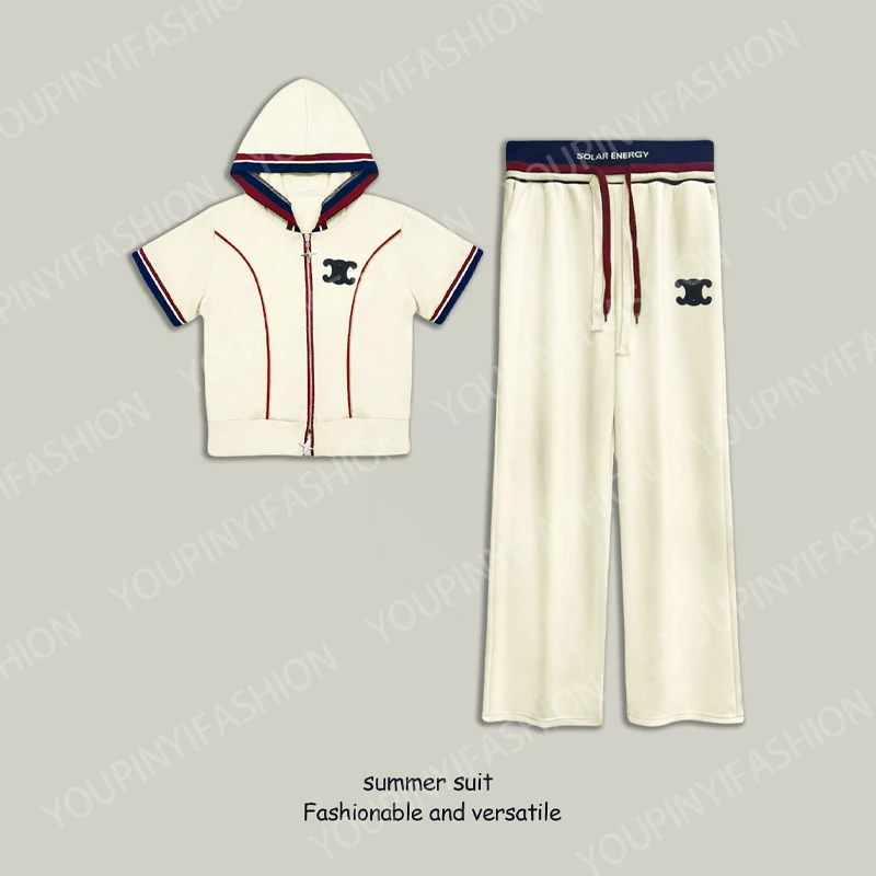 时尚休闲套装女2025夏季新款拉链撞色拼接设计感气质时尚两件套女