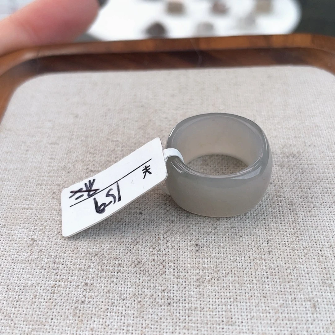 和田玉未镶嵌戒指U49烟紫方圆16.2不退换