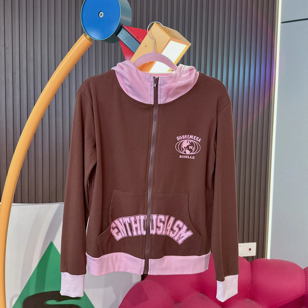 A202新款潮牌修身显瘦时尚洋气连帽撞色休闲百搭外套女小开衫