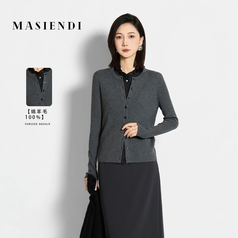 MASIENDI/玛丝恩迪修身型长袖轻职风毛针织衫修身74070