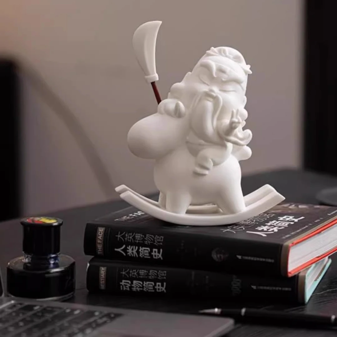羽林造物马上摇成功关公摆件陶瓷德化白瓷桌面招财桌茶室装饰手办