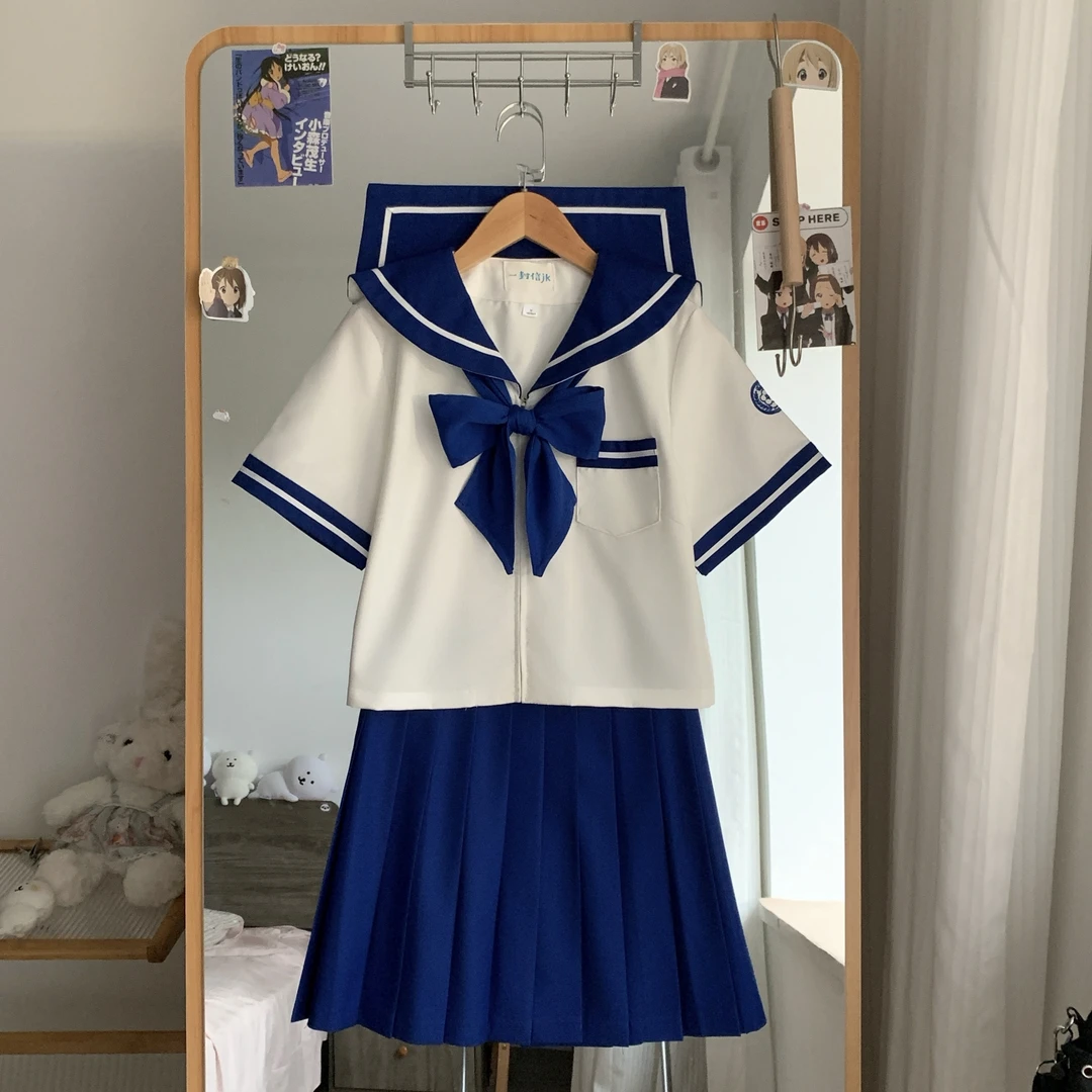 一封信【莱茵河】花绀色粗一本水手服正统JK制服校供感夏服中间服