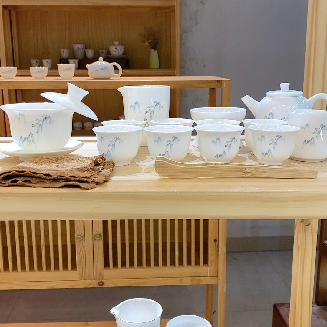 【墨城】羊脂玉瓷高山流水16头