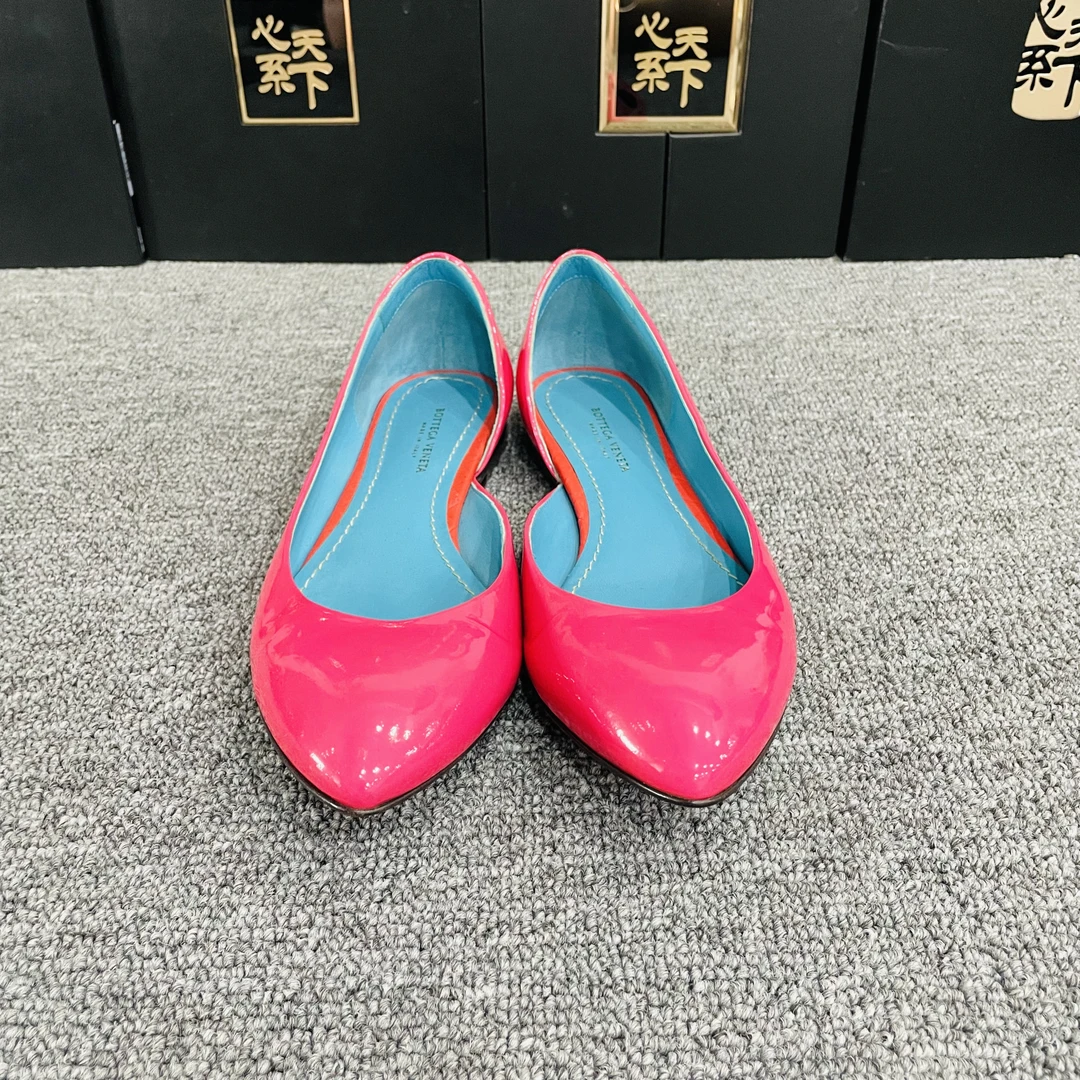 95新 BOTTEGA VENETA/葆蝶家 粉色尖头平底鞋36码ysc0715