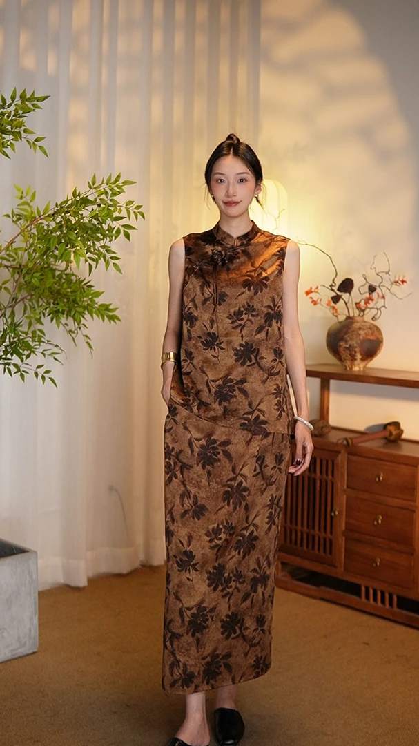 【依晨】100%桑蚕丝香云纱小重缎夏季新中式设计感复古上衣