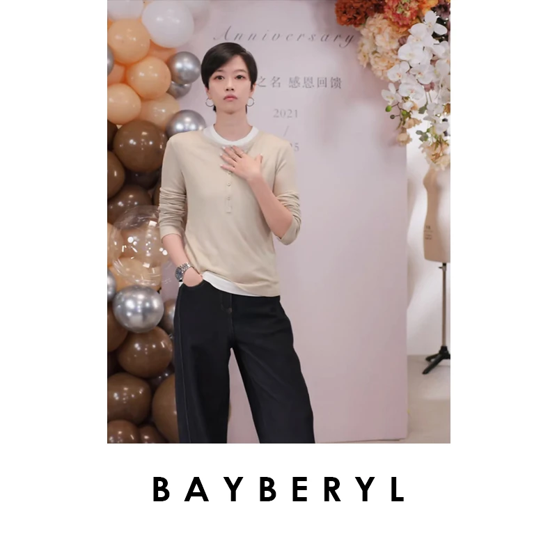 BAYBERYL老贝烂番茄2.0*亨利领舒适百搭长袖25秋T恤NT5H0512-8/16