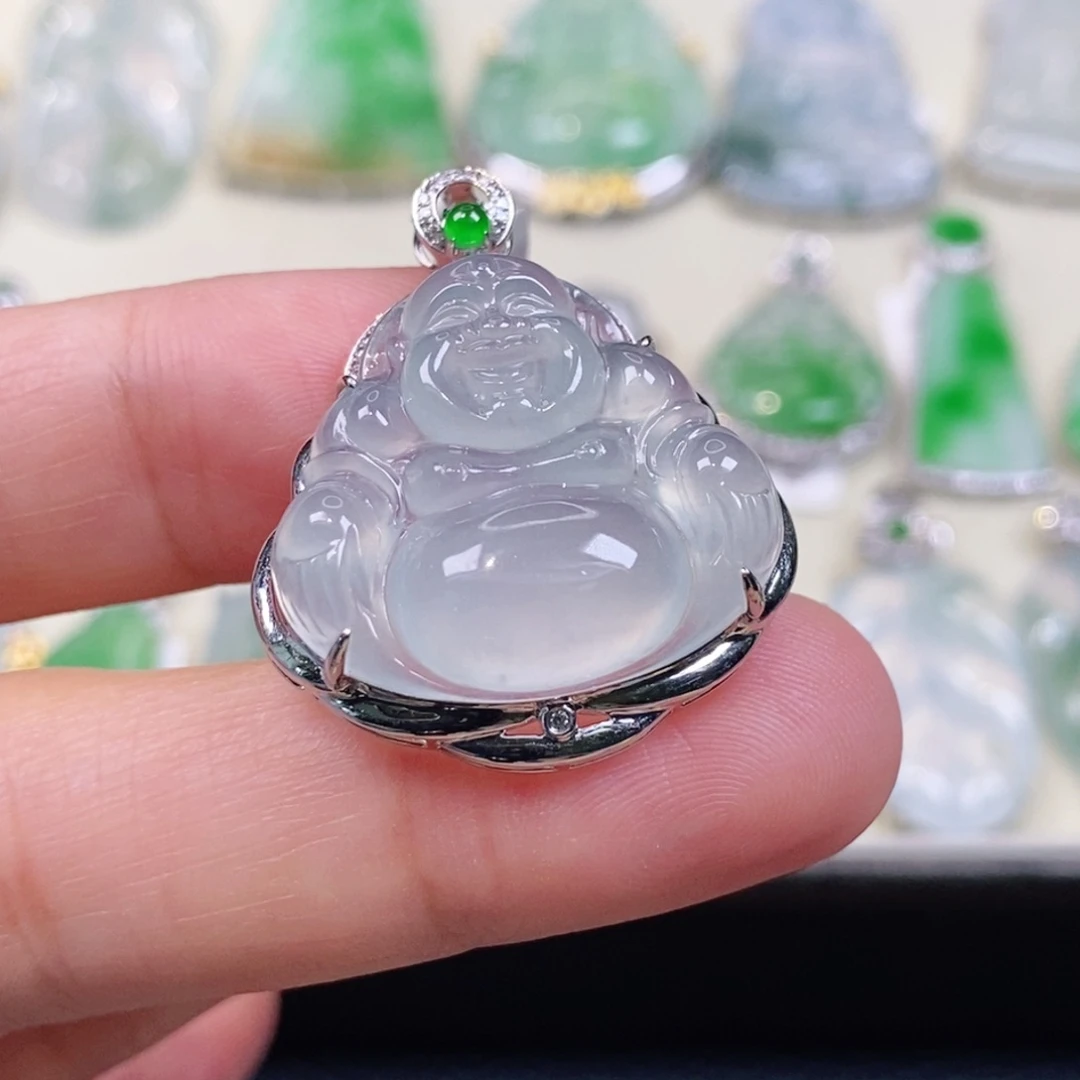 翡翠18K金镶嵌颈饰缅甸天然a货翡翠