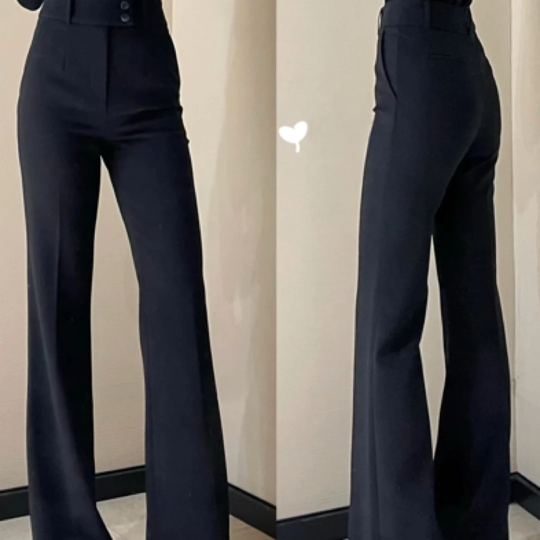 阿玛施新款超模裤气质高级显瘦高腰垂感百搭垂坠拖地微喇裤510021