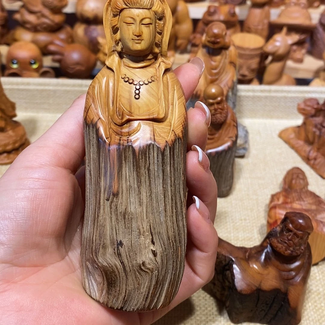 柏木（崖柏）长*崖柏手把件，关音