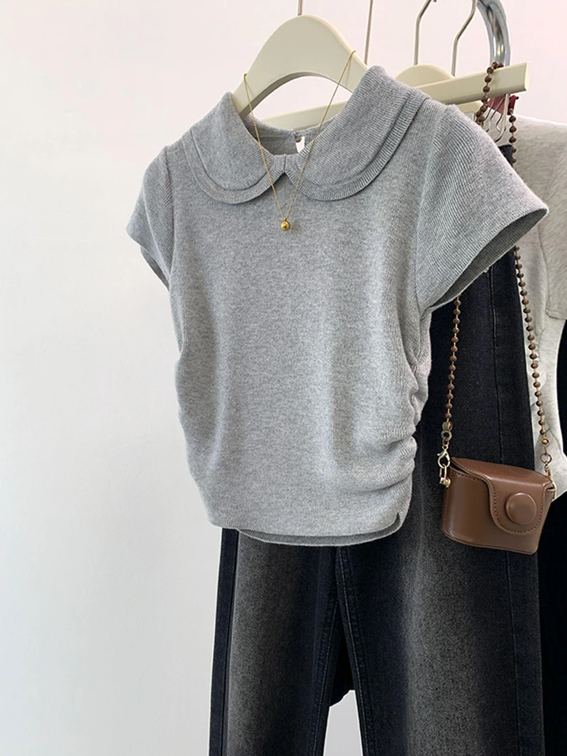 【工厂清仓】754 日奢风修身型通用短袖大码设计感女装娃娃领