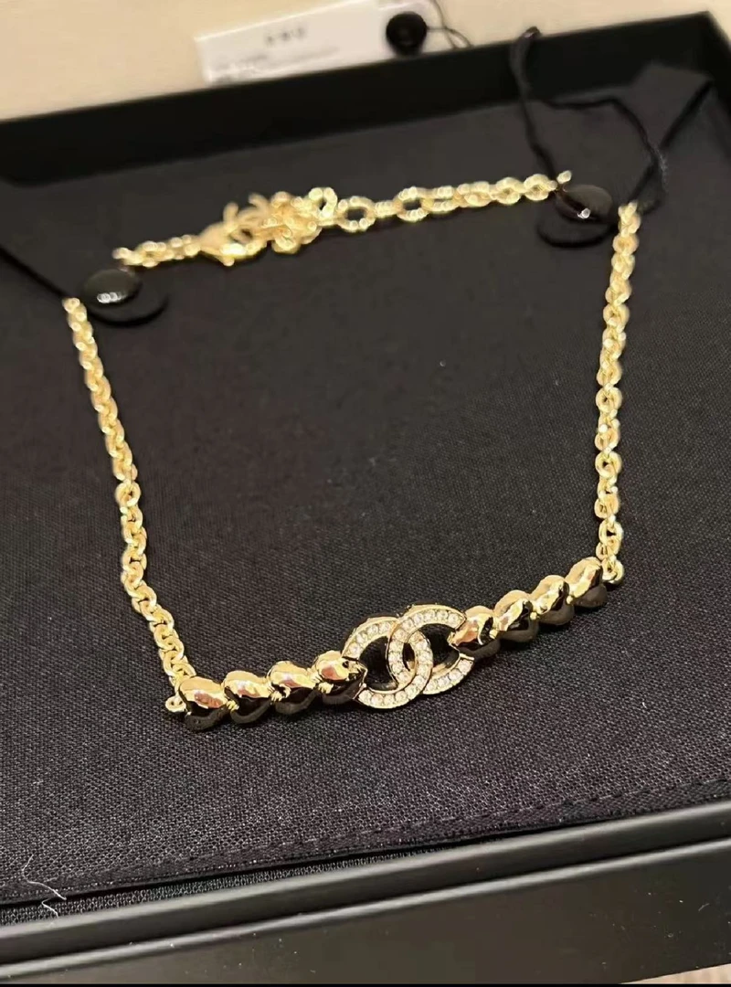 99新 Chanel/香奈儿 23P coco Mark choker金色镶砖项链/77673177