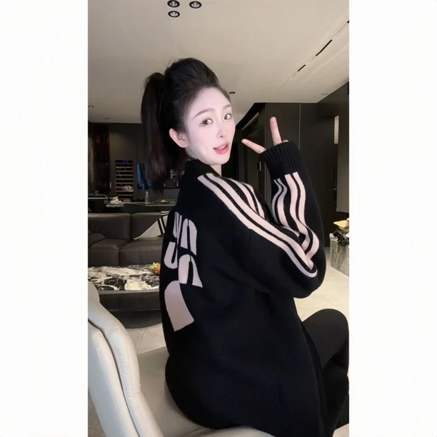 FAND品牌【mumu】秋冬情侣装加厚保暖条纹开衫外套毛衣针织衫