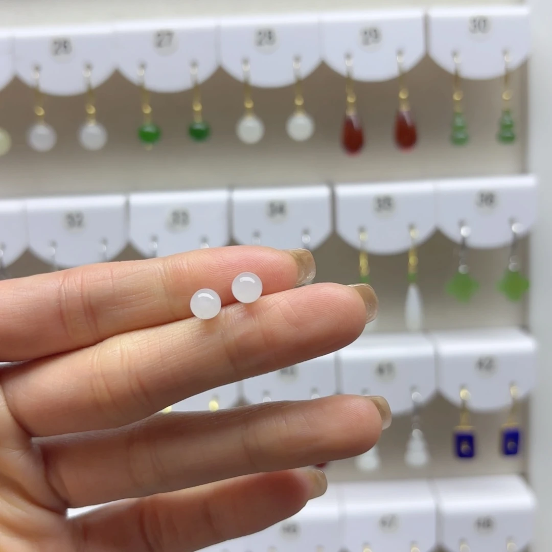 银S925镶嵌和田玉耳饰